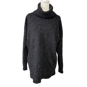 Athleta Womens Sweater Medium Black‎ Wool Cashmere Blend Speckled Turtleneck